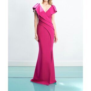 Alexander by Daymor 1456 Formal Gown Slit Skirt Cape Sleeve Fuchsia size 16